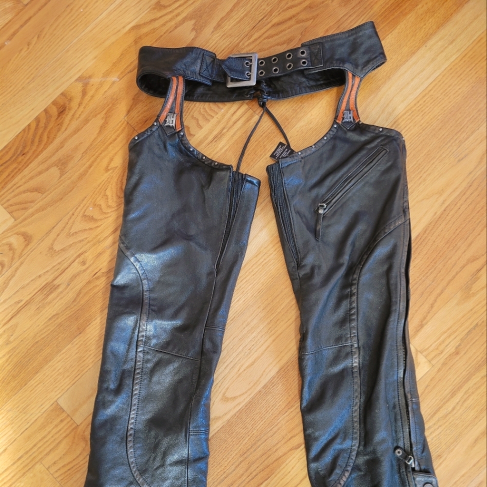 Black Leather Motorcycle Chaps Size Small